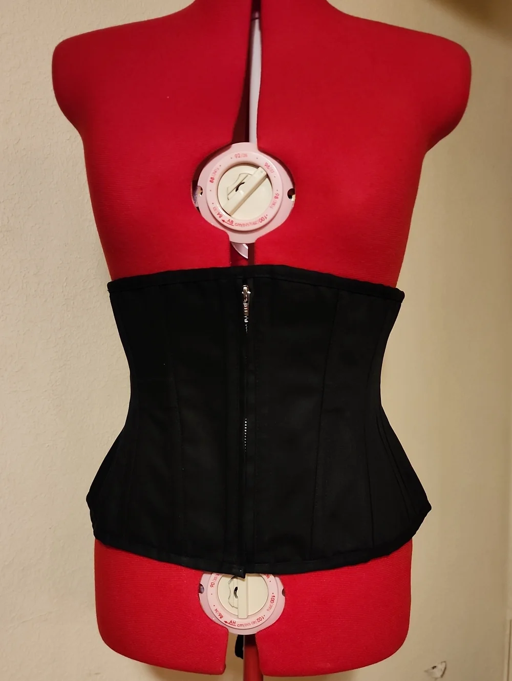 Corset Story Black Canvas Underbust Corset – Front Zip & Lace Back – Size 30